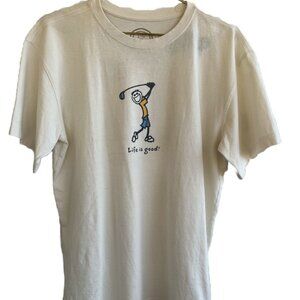 Life is Good Crusher Tee Go Long Golf Graphic Tee Ivory Bone- Mens Medium NWT